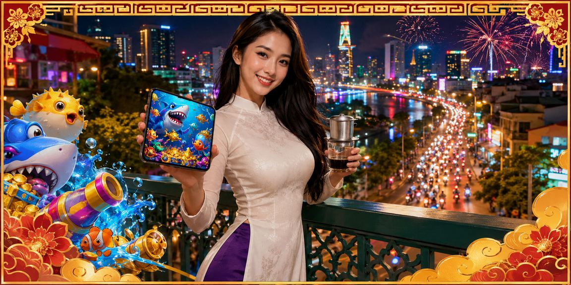 Người dùng TP.HCM thư giãn tại quán cà phê và tham gia game bắn cá trực tuyến trên điện thoại